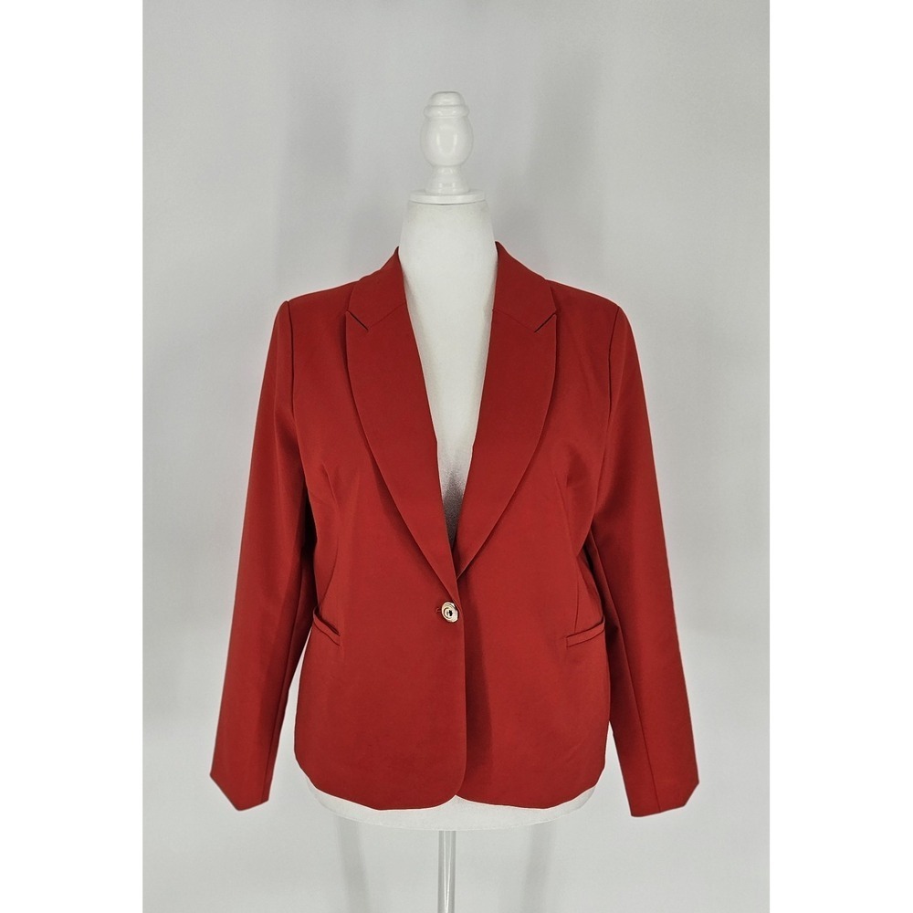 Nicole Miller Blazer Womens Large Red Stretch Single Button Lined Chic NEW